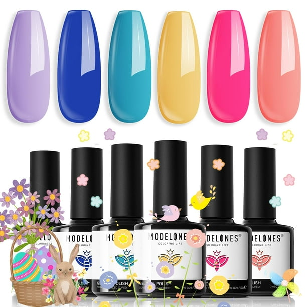 Set de esmaltes de uñas en gel Modelones, 6 colores neón, para niñas y mujeres