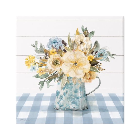 Stupell Industries Country Blooms on Plaid Botanical & Floral Painting Gallery Wrapped Canvas Art Print Wall Art, 17 x 17