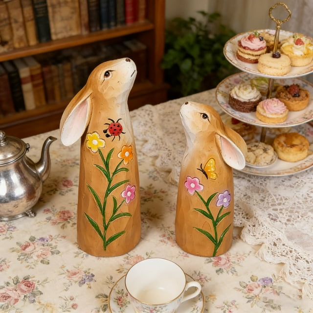 Whimsical Easter Wooden Owl And Bunny Desk Ornament For Home And Shows Resin Craft Decorations In Style 2PCS