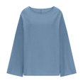 thumbnail image 5 of Otntypg Oversized Linen Shirts for Women Long Sleeve Plus Size Tops Gauze Split Side Casual Dressy Blouses Lightweight Crew Neck Loose Cotton Tunic Tops Light Blue XL, 5 of 5