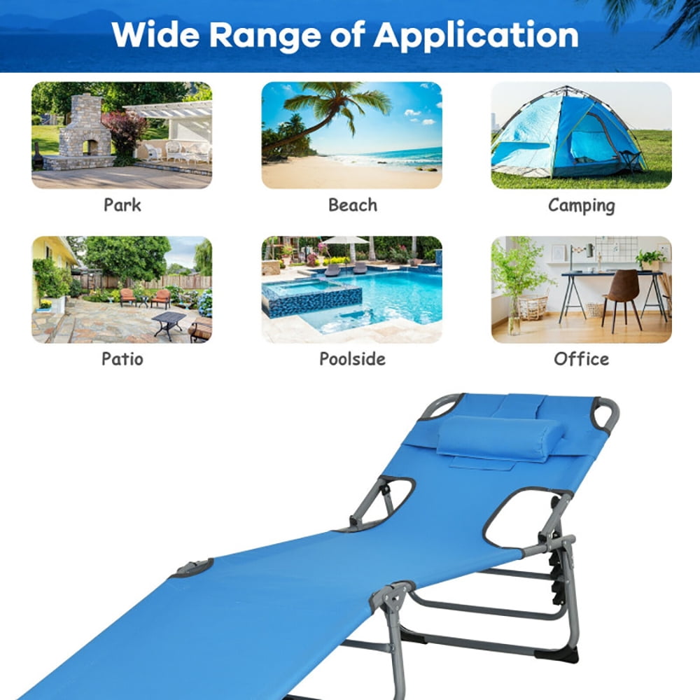 Aimee Lii Folding Beach Lounge Chair with Pillow for Outdoor, Patio Loungers, Blue