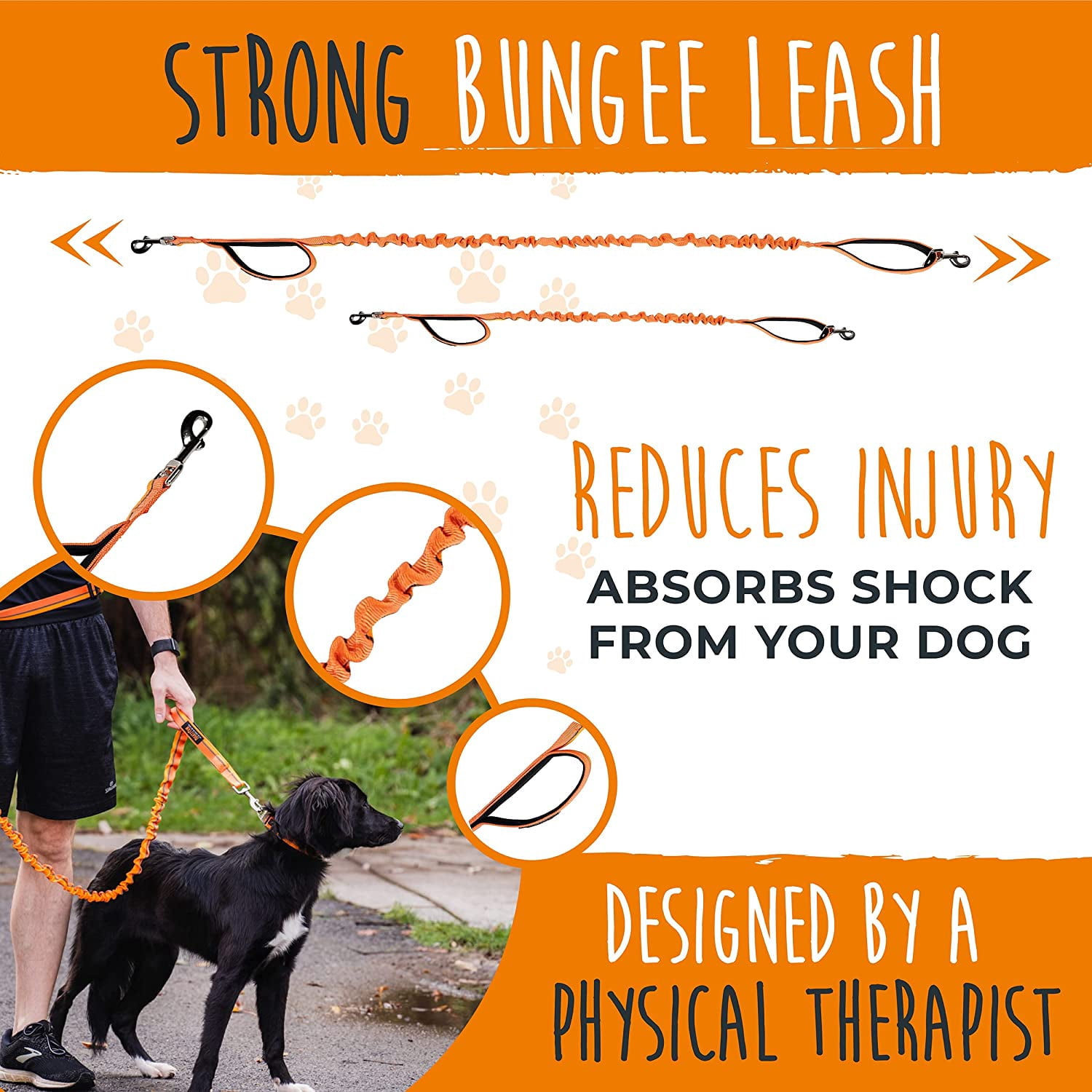 Mighty Paw Hands Free Bungee Leash 2.0 | 4? Dog Lead W/ Dual Padded Traffic Handles For Running, Hiking & Jogging.