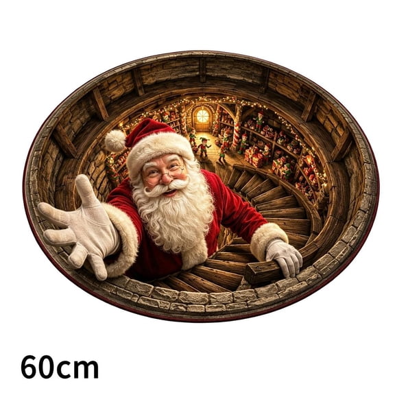 3D Rugs Optical Illusion Christmas Decor,3D Christmas Round Rug 23.6 Inch