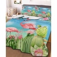 thumbnail image 3 of Quilts Twin-XL Size Bedding Set, Pink Flamingos Lightweight Quilted Comforter, Summer Beach Tropical Floral Cactus Soft Reversible Bedspread Coverlet with Pillow Covers for All Season, 68" x 98", 3 of 7