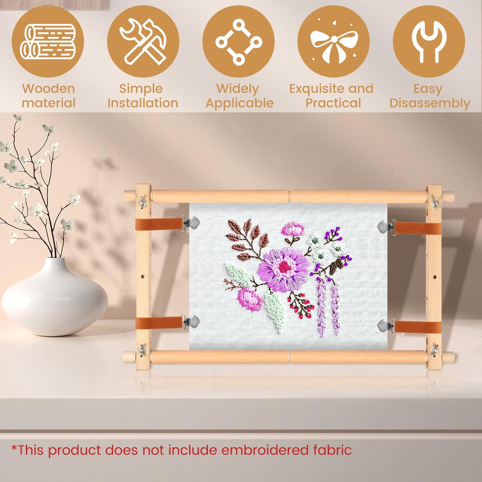 Ikoopy Embroidery Scroll Frame Wooden Cross Stitch Scroll Frame Rotated Needlepoint Embroidery Tapestry Scroll Frame Adjustable Needlepoint Stretcher Frame for Embroidery 12 x 21inch