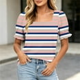 thumbnail image 2 of Levmjia Women's Striped Short Sleeve T Shirt Square Neck Casual Summer Top with Flounce Sleeves Vintage Aesthetic Basic Tee for Ladies, 2 of 7