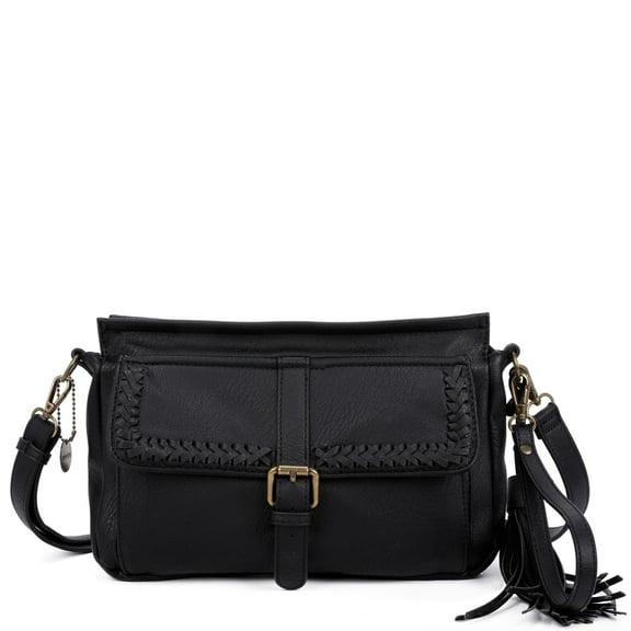 Ampere Creations Whitney Women Vegan Leather Laced Flap Messenger Crossbody Bag - Black