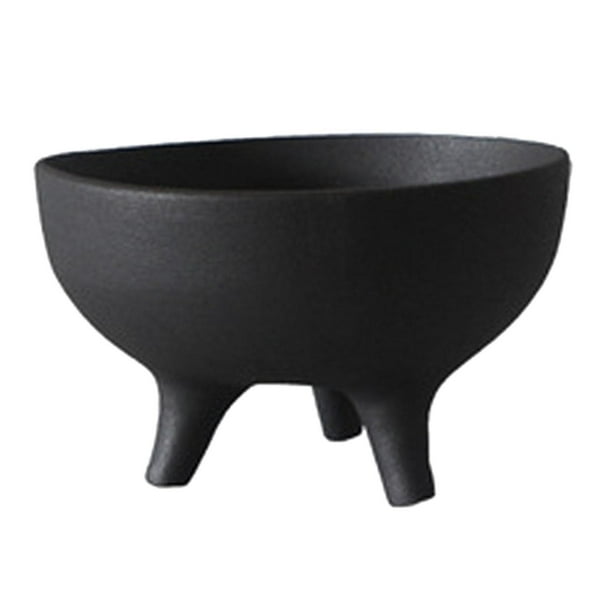 Maceta de cerámica con trípode, bandeja Ding, adorno de mesa, maceta decorativa hecha a mano para decorar la entrada, multifuncional Negro 17x10cm