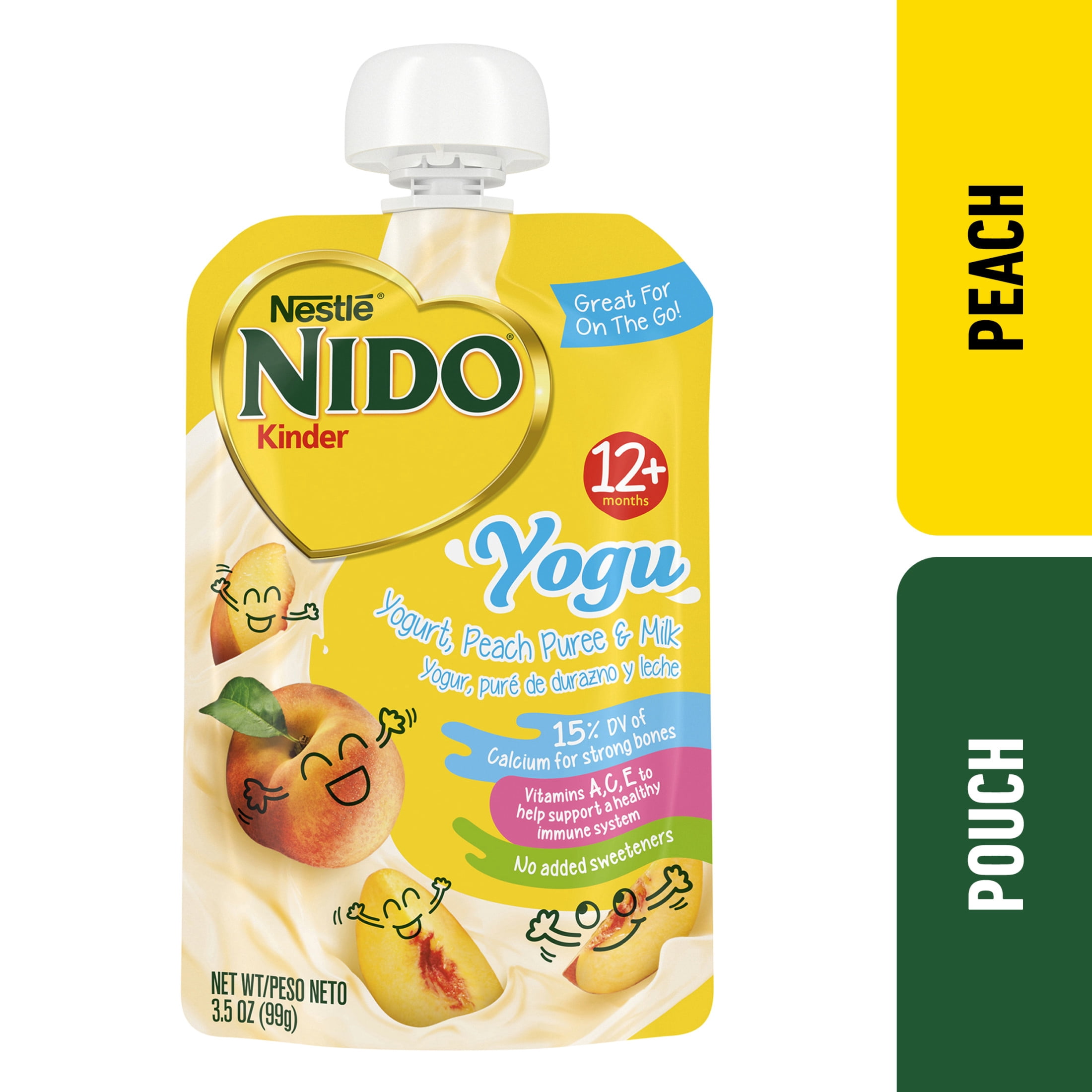 (4 pack) NIDO Yogu Toddler Pouch, Peach and Yogurt, 3.5 oz Pouch