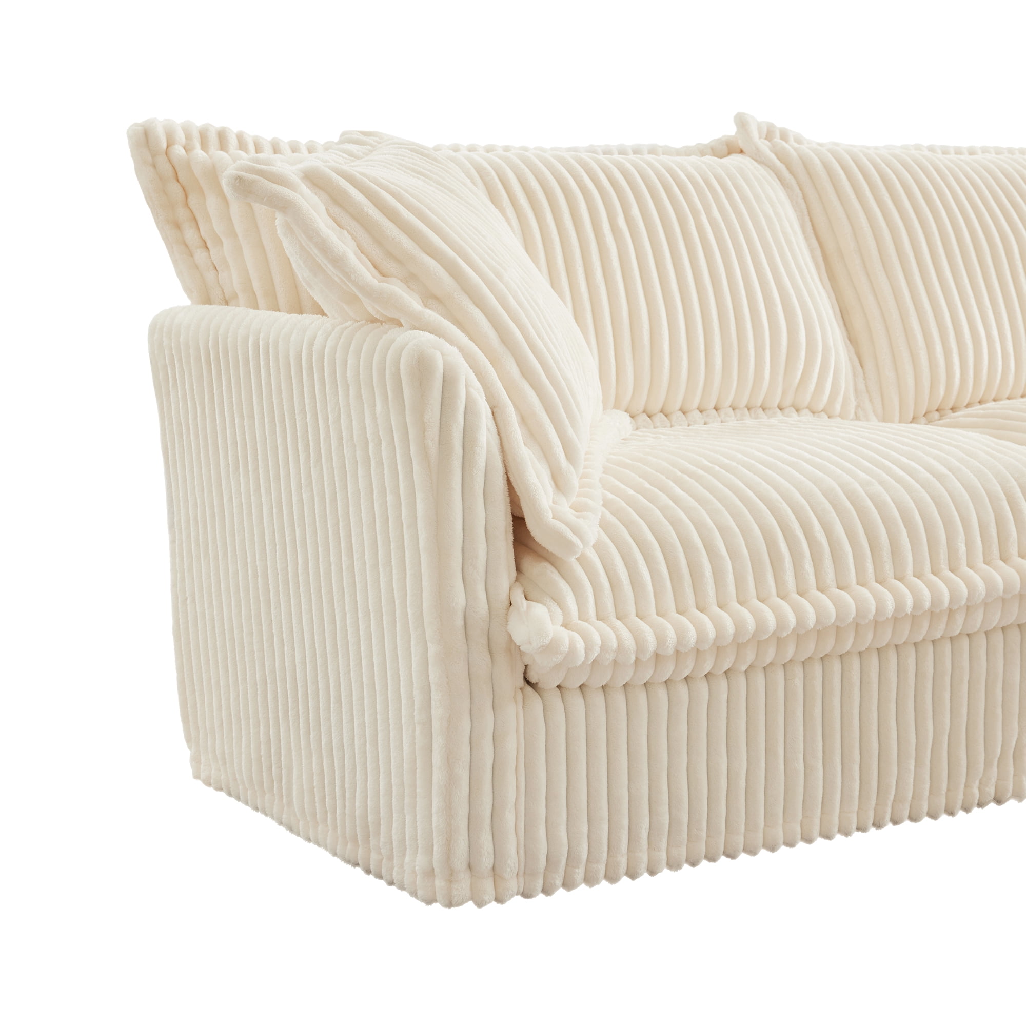 Gewnee Deep Seat Modern 3 Seater Sectional Sofa Couch With Ottoman,L Shape Cream Corduroy Fabric Comfy Couch for Living Room