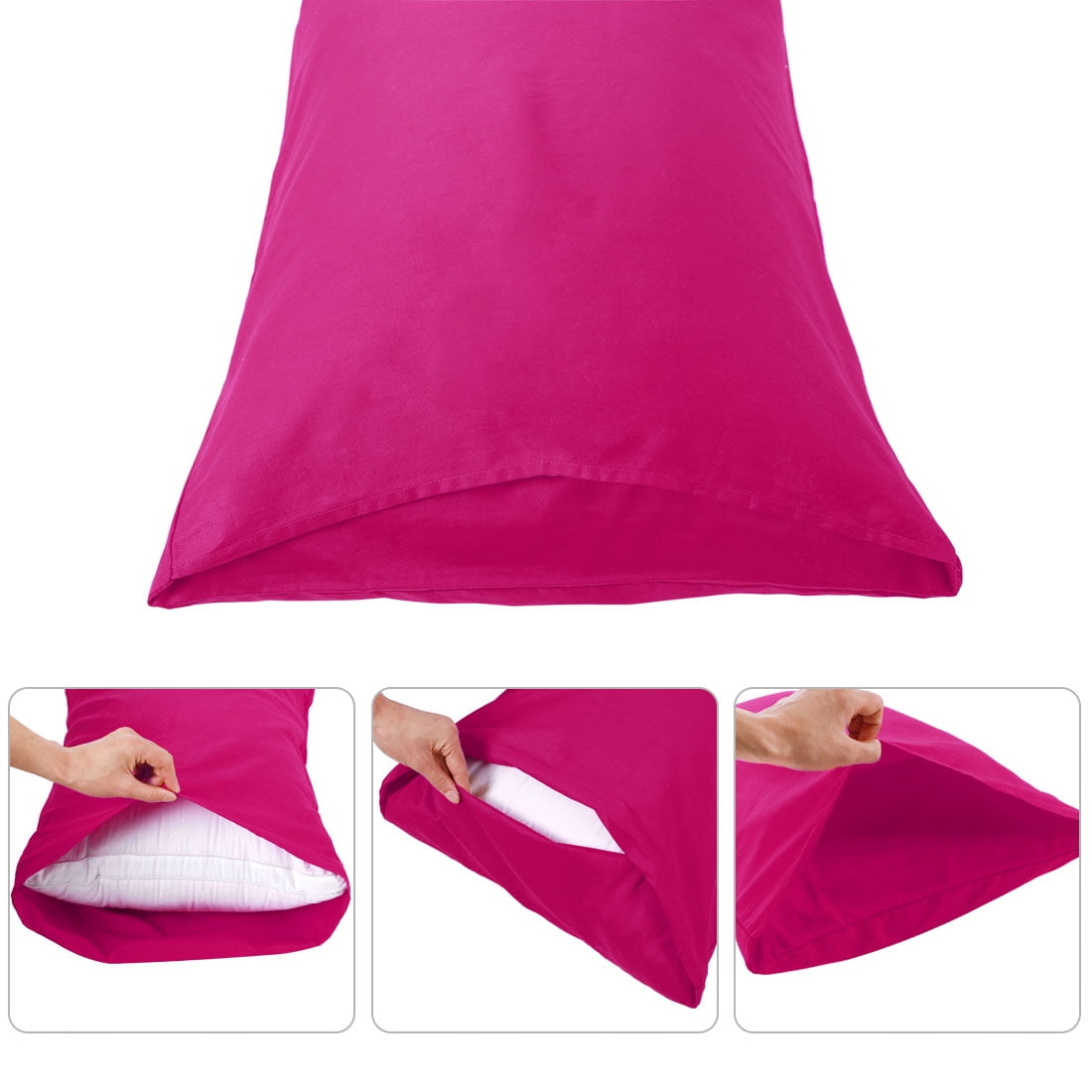 Unique Bargains Body Pillow Covers 300 Thread Count Cotton Pillowcases Set of 2 Fuchsia 20" x 48"