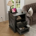 thumbnail image 5 of Farmhouse End Table with Charging Station, Nightstand with 2 Drawers & Open Storage,Sofa Side Table with Mesh Drawers, Design Bedside Table for Living Room, Bedroom, Black, 5 of 14