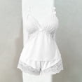thumbnail image 2 of Uootdi Womens Plus Size Sleepwear Solid Color Delicate Detail Cami Blouse Elastic Waist Casual Shorts Comfy Daily Homewear Outfits, 2 of 7