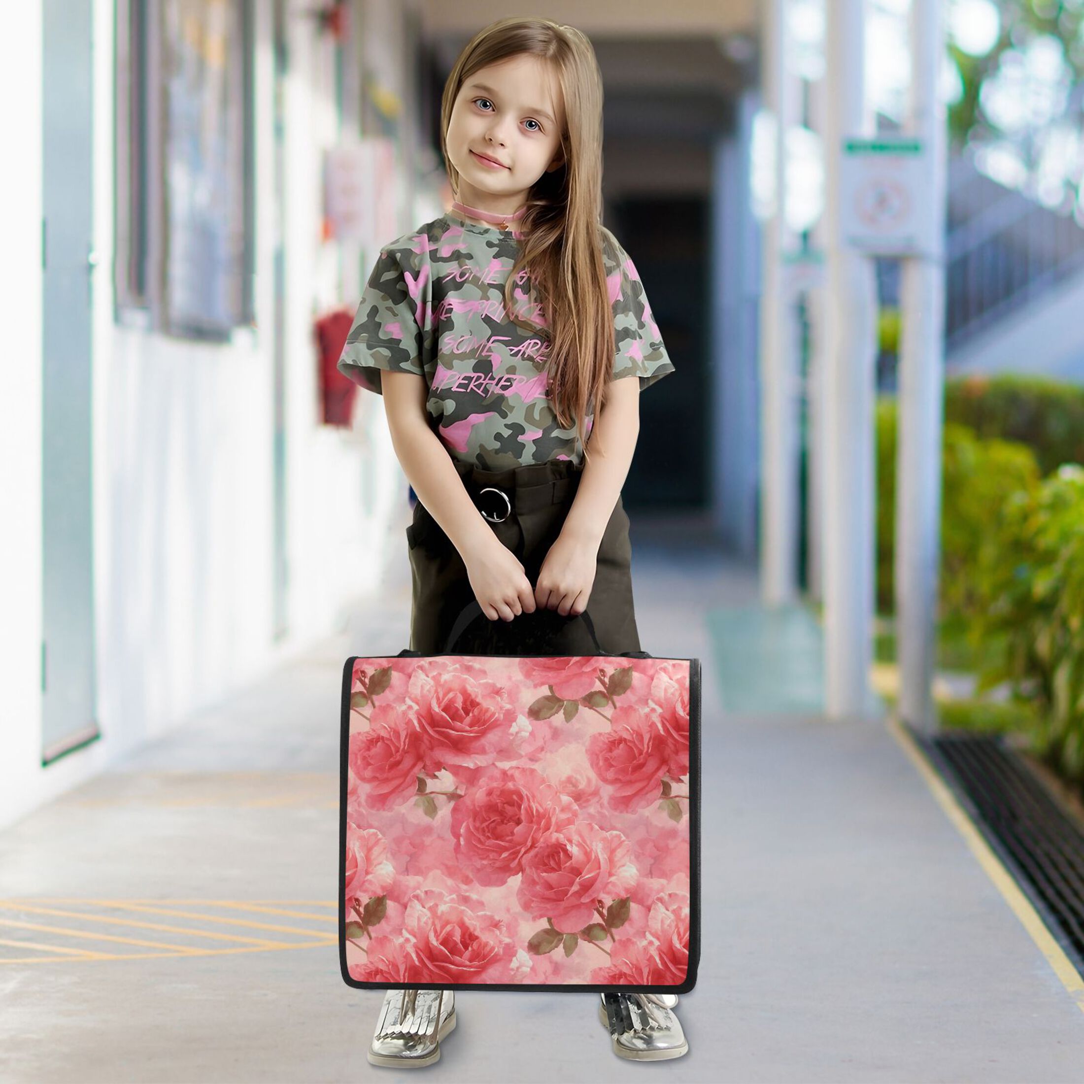 Zipper Binder Retro Romantic Roses 1.5 Inch Binder Folder Bag with Shoulder Strap and Handle