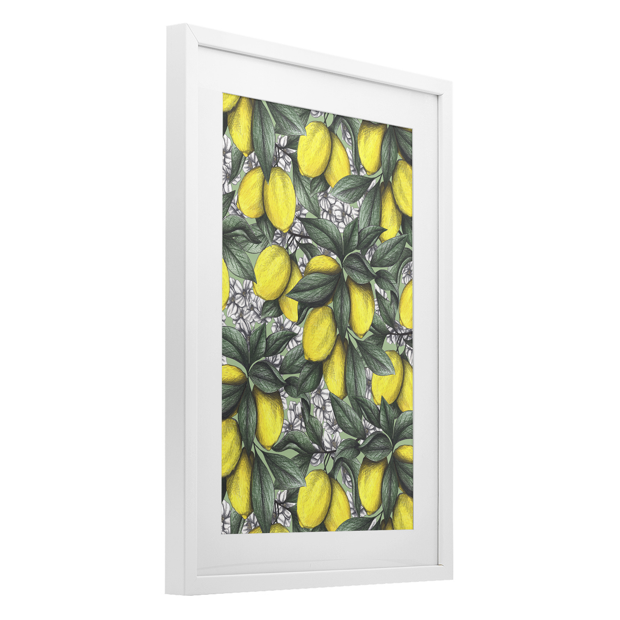 Under The Lemon Tree White Framed Print Under Glass, design by Cecilia Battaini