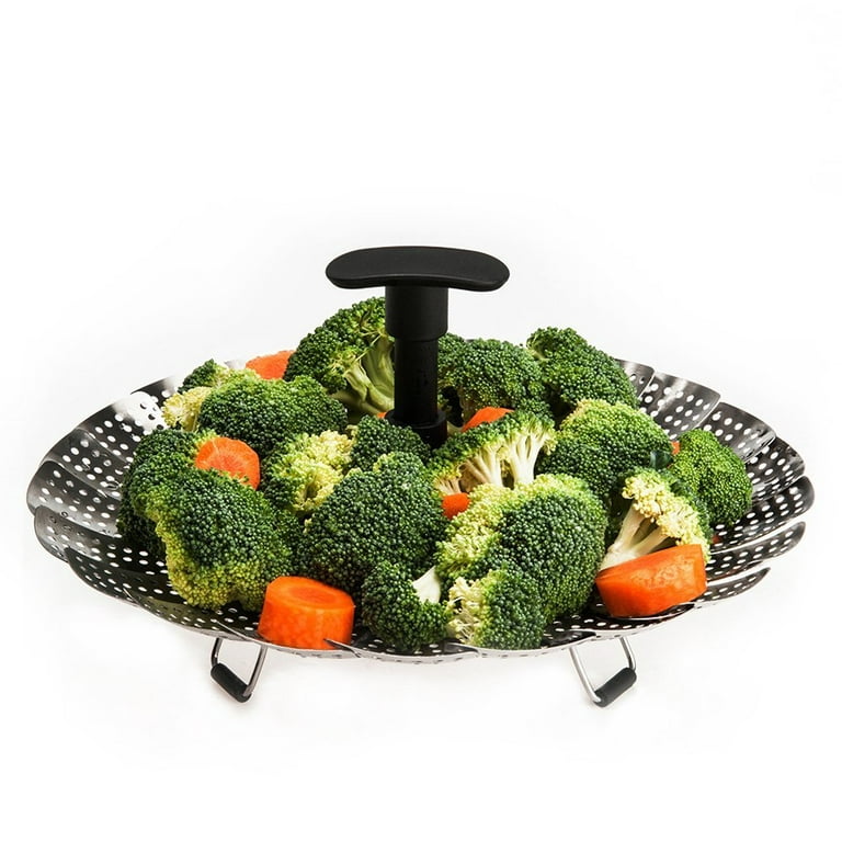 Vegetable Steamer Insert ??? Stainless Steel Steamer Basket with Extendable  Plastic Handle, Foldable Legs with Silicone Feet, Folding Expandable  Petals, Fit Various Size Pot (7 to 11) 