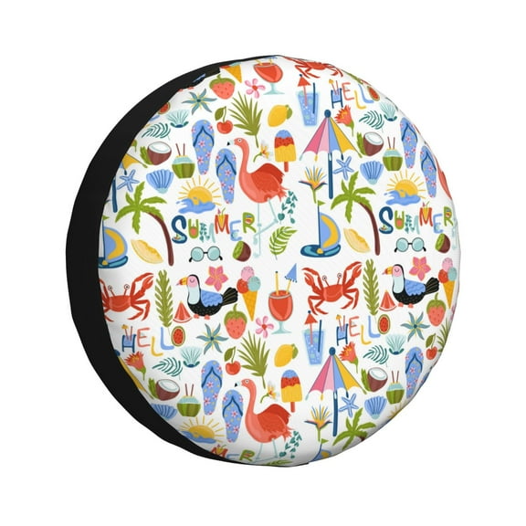 Rv Spare Tire Cover 14 inch - Hello Summer2 Tire Covers for Trailers, Adjustable Camper Spare Tire Cover