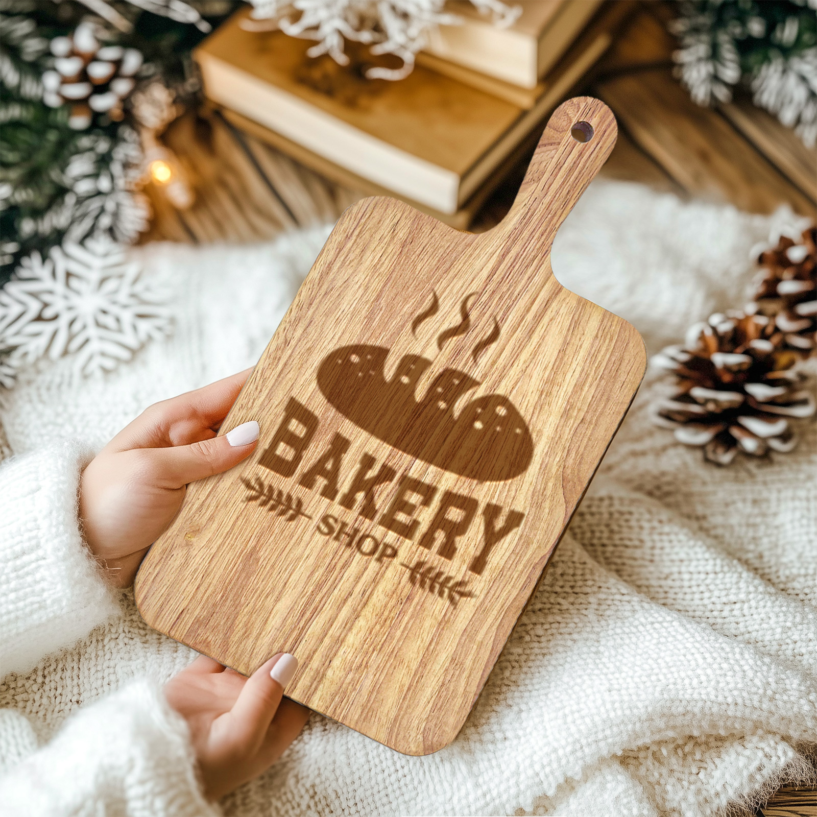 5 Pack Rubberwood Cutting Board Bulk Wooden Serving Tray Kitchen Chopping Boards with Handle for Laser Engraving Gift (13.8 x 7 Inch)