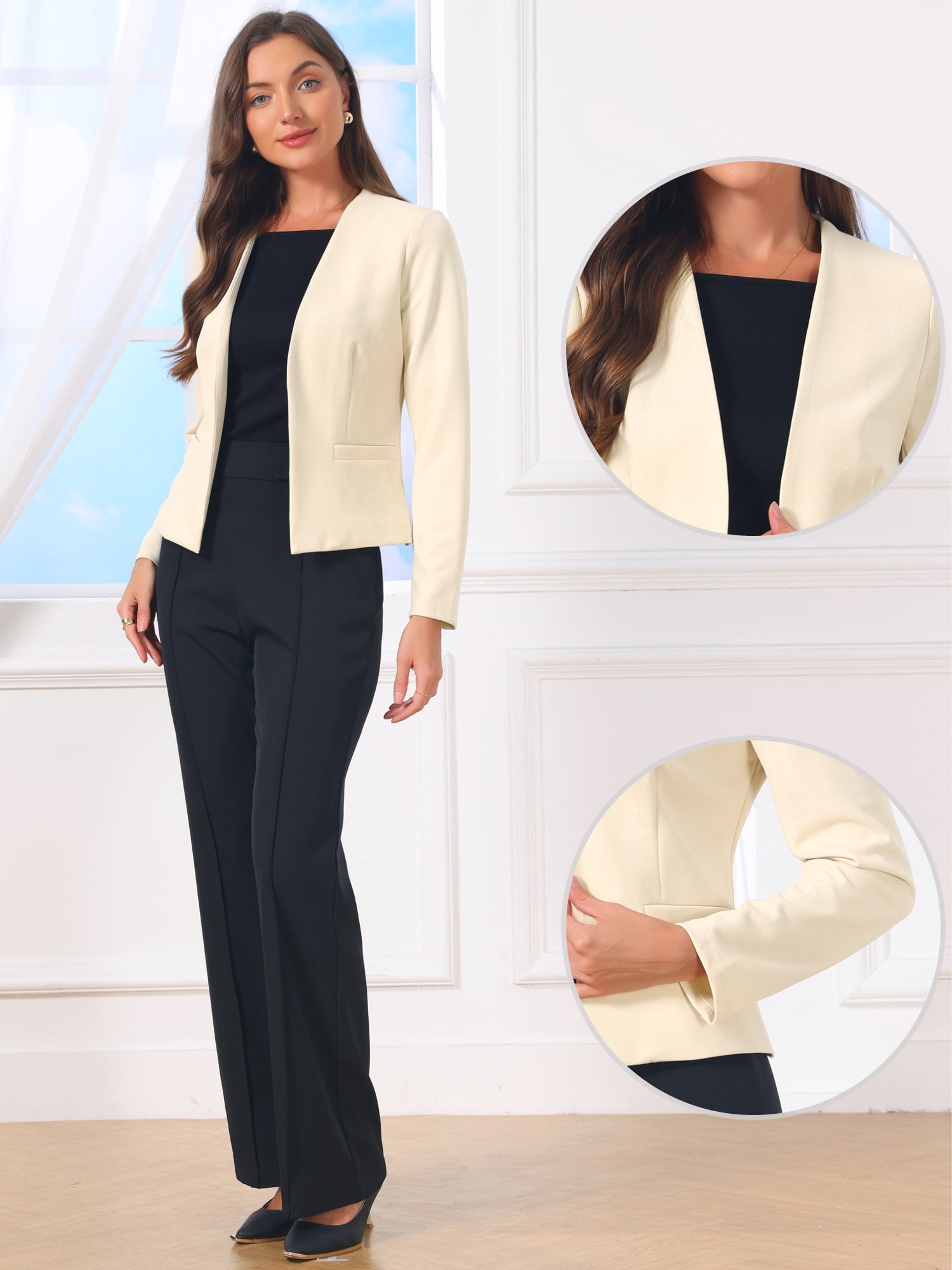 DARING DIVA Women's Collarless Business Outfits Open Front Suit Blazer XL Beige