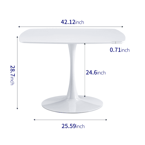 Euroco 42" Wood Dinning Table for 4 ,Mid-Century Tulip Table with Metal Pedestal Base,Modern Leisure Table for Small Space Kitchen Dining Room,White