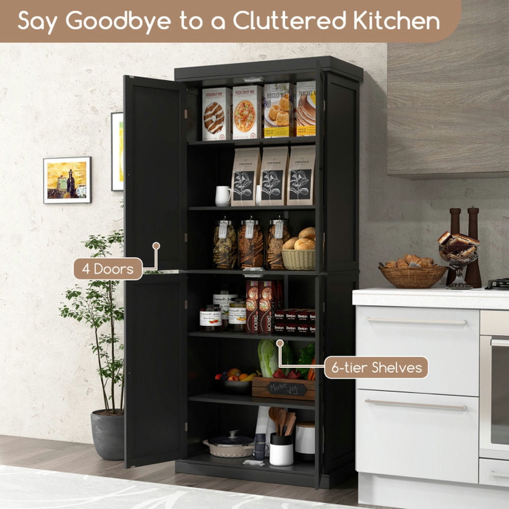 Finihen Kitchen Storage Cabinet, Buffet Sideboard, 72.5 Inches Tall Buffet Cabinet with 6-Tier Shelves and 4 Doors, for Dining Room, Kitchen, Living Room, Black Finihen Kitchen Storage Cabinet, Buffet Sideboard, 72.5 Inches Tall Buffet Cabinet with 6-Tier Shelves and 4 Doors, for Dining Room, Kitchen, Living Room, Black