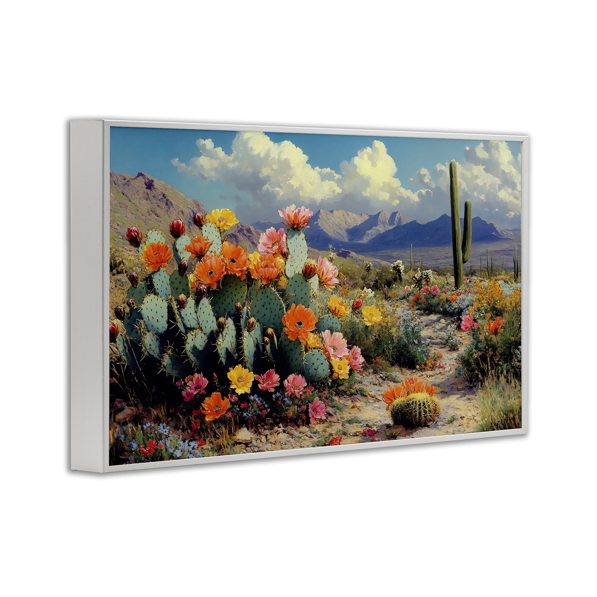 Stupell Industries Vibrant Cacti in Desert White Framed Giclee Art, design by Franklyn Gregory