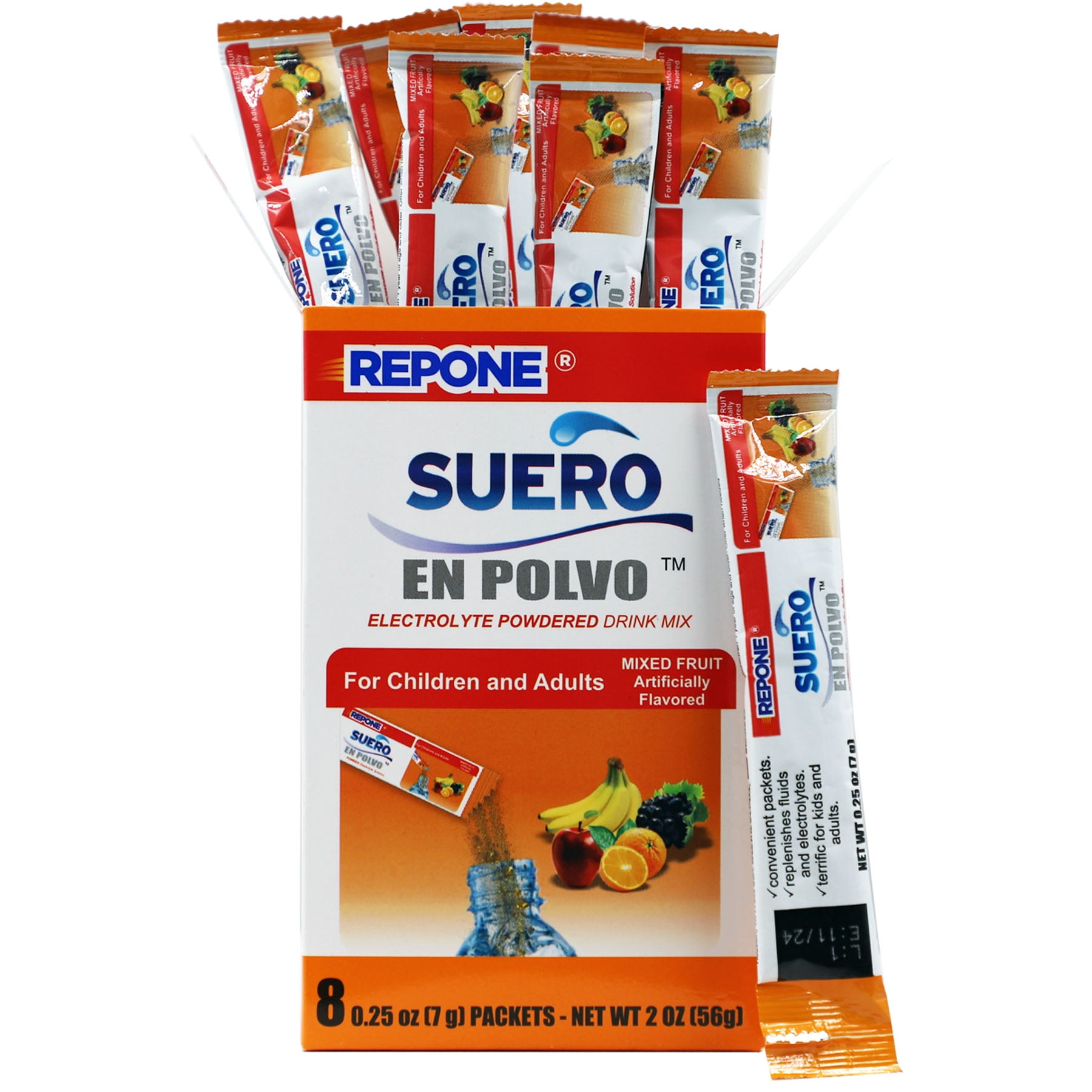 Repone Suero Electrolyte Powder Packets, Fruit Flavor, Hydration for Adults and Children, 1 Box (8 ct)