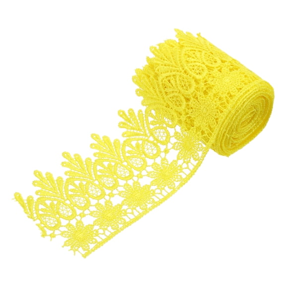 Uxcell 3 Inch Wide 3 Yard Lace Ribbon Floral Pattern Light Yellow Embroidered Edge Lace Trim Ribbons for Sewing Making, DIY Crafts, Gift Wrapping, Wedding Decor