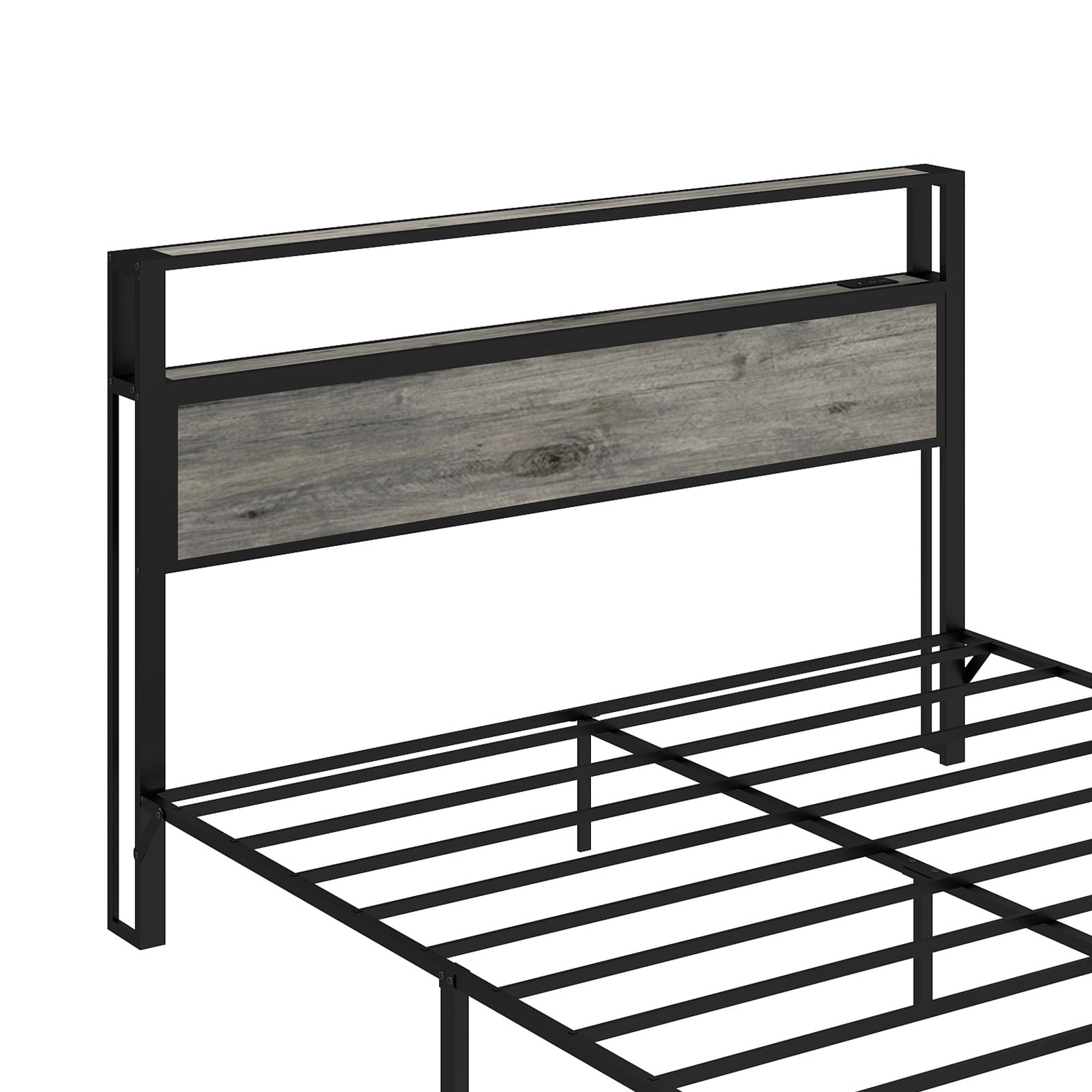 Leumius Full Size Bed Frame with Headboard, Platform Bed with RGB LED Light & Charging Station & Under Bed Storage Space, Easy Assembly, Gray