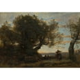 thumbnail image 3 of Jean-Baptiste-Camille Corot 18x14 Black Modern Framed Museum Art Print Titled - The Gypsies (1872), 3 of 5