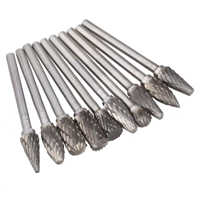 10X HSS Carbide Burr Set Rotary Drill Bits Die Grinder Carving Engraving 