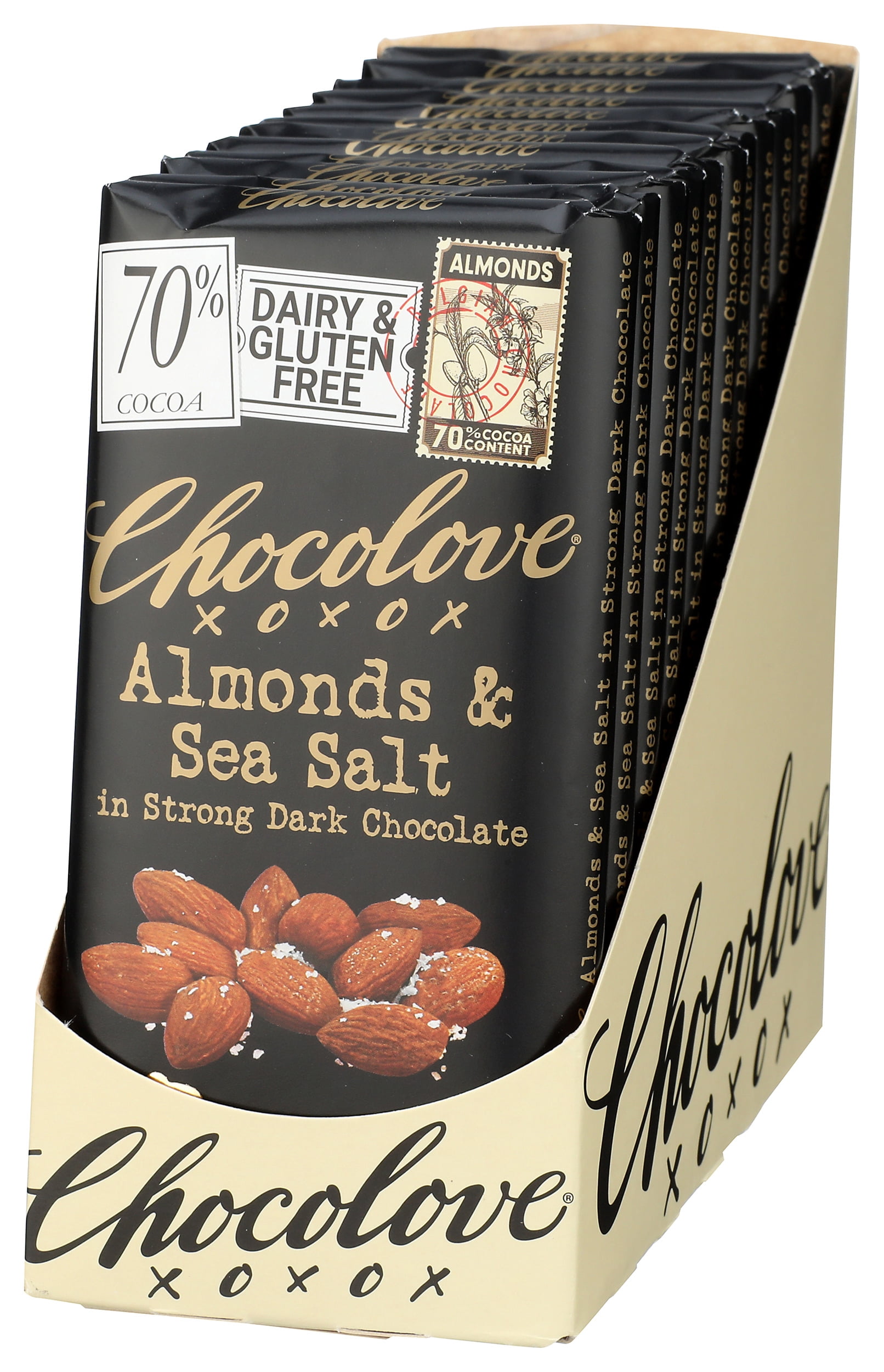 Pack of 12, Chocolove Almonds & Sea Salt in Strong Dark Chocolate, 3.2 oz