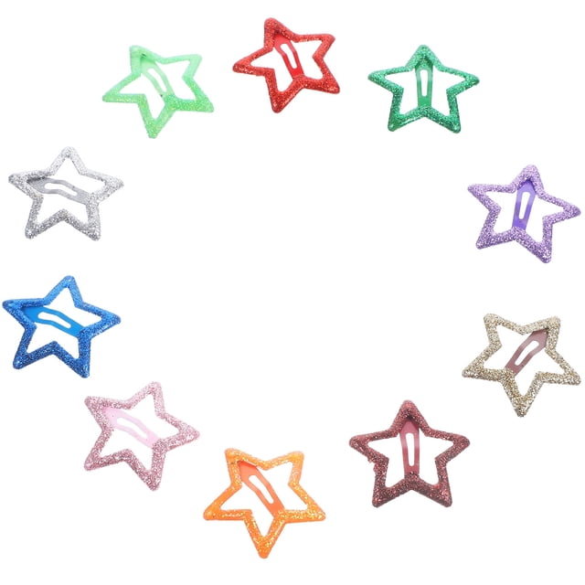 IFANLANDOR 10pcs Star Snap Hair Barrettes Assorted Color Hair Styling for Children Parties