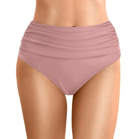 CAIVO Women Swimwear High Waist Bikini Bottoms Swim Briefs Beach Shorts Ruched Bottom High Cut Swim Bottom Full Coverage Swimbottom Lovely Beach Vacation Summer Swim Wear