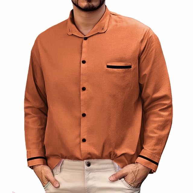 pstuiky hombres de manga larga, Camisa informal de manga larga con cuello vuelto y botones estampados en color liso para hombre Tops casuales para hombres s