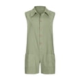 thumbnail image 4 of AherBiu Cotton Linen Jumpsuits for Women Half Button Lapel V Neck Wide Leg Rompers with Pockets 1 Piece Outfits, 4 of 7