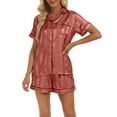 thumbnail image 4 of Hanerdun Women 2PCS Pajamas Set Female Satin Button-Down Nightwear Sleepwear Red S, 4 of 5