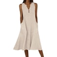thumbnail image 2 of ClodeEU Women's Summer V Neck Sleeveless Tiered Midi Dress, Loose Fit Casual Flowy Sundress with Pockets Beige,Women's Plus L, 2 of 8