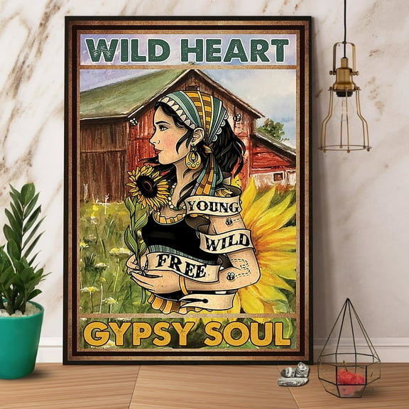 Hippie Wild Heart Gypsy Soul Sunflower Paper Poster No Frame Matte Wall Art Decor 11 x 17 Inch Poster