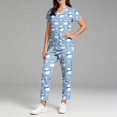 thumbnail image 4 of Wutalume Women's Fashion Print Short Sleeve V-Neck Scrub Set, Christmas Pattern Top with Pockets and Pants, Healthcare Uniform,Light Blue M, 4 of 4