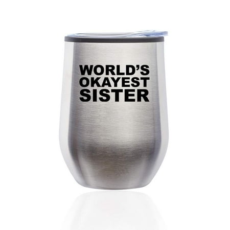 

Stemless Wine Tumbler Coffee Travel Mug Glass with Lid World s Okayest Sister (Silver)