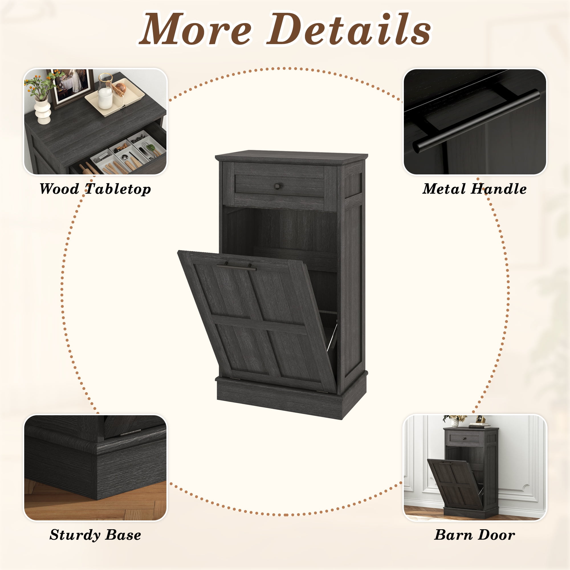 Blotout Kitchen Tilt Out Trash Cabinet, Hidden Wooden Trash Can with Drawer, Pet Proof Freestanding Kitchen Recycling Cabinet for Kitchen, Kitchen, Living Room