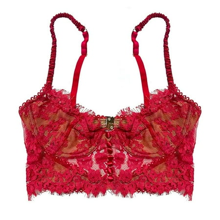 

Bandage Lace Bra Women Sexy Adjusted Backless Floral Embroidered Red L