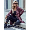 thumbnail image 4 of Eilly Bazar PU Faux Leather Blazer for Women Long Sleeve Flap Pocket Female Lapel Neck Blazer Burgundy XS, 4 of 5