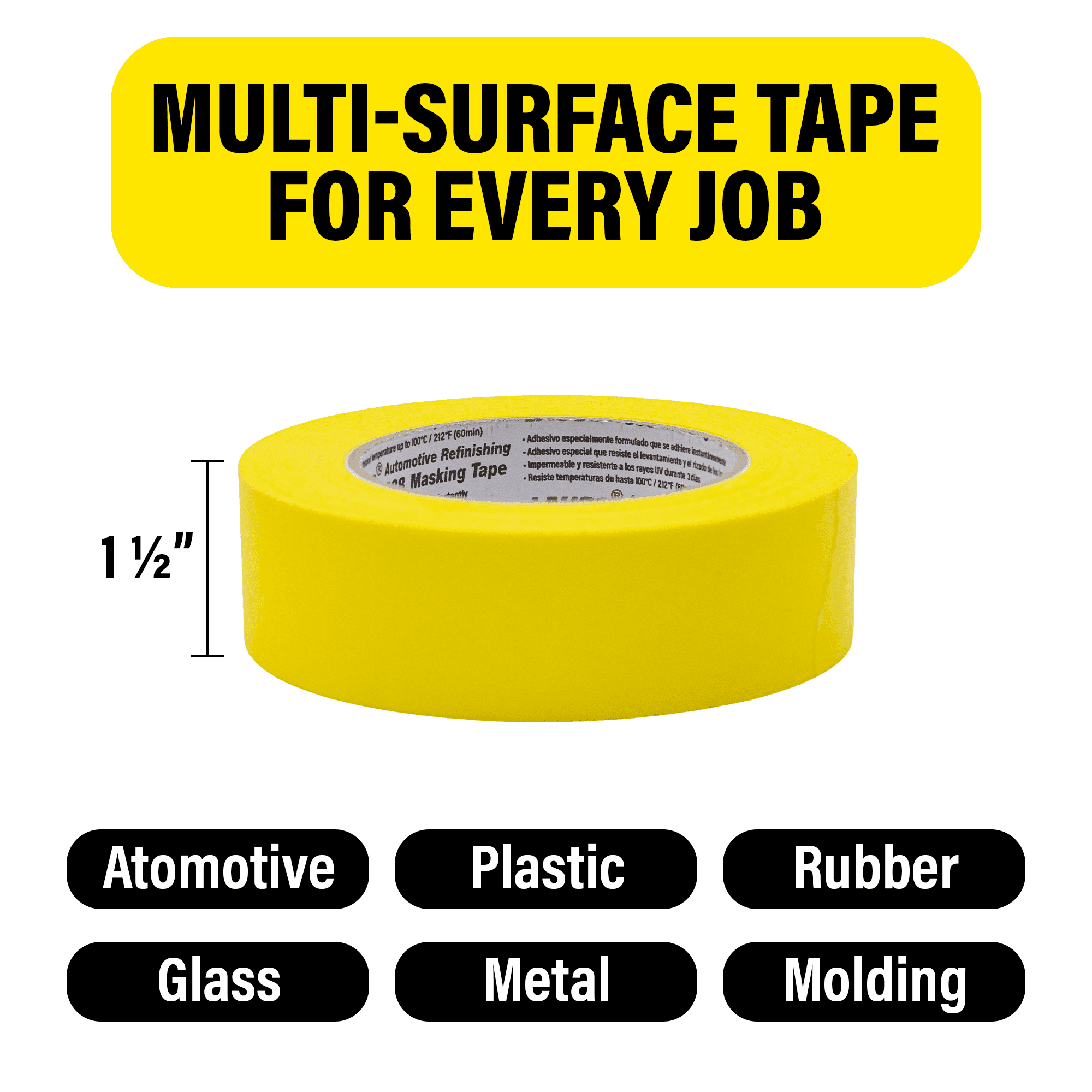 Automotive Masking Tape Yellow Painters Tape for Car Painting, High Temperature Resistant Refinishing Tape, Clean Removal No Residue, Professional Auto Body Shop Masking Tape Bulk (1.4in-6rolls)