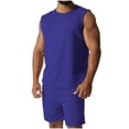 thumbnail image 2 of Hurxie Deals Mens Summer 2 Piece Outfits Sleeveless Muscle Tank Tops Athletic Casual Beach Shirts and Shorts Set Blue,M, 2 of 7
