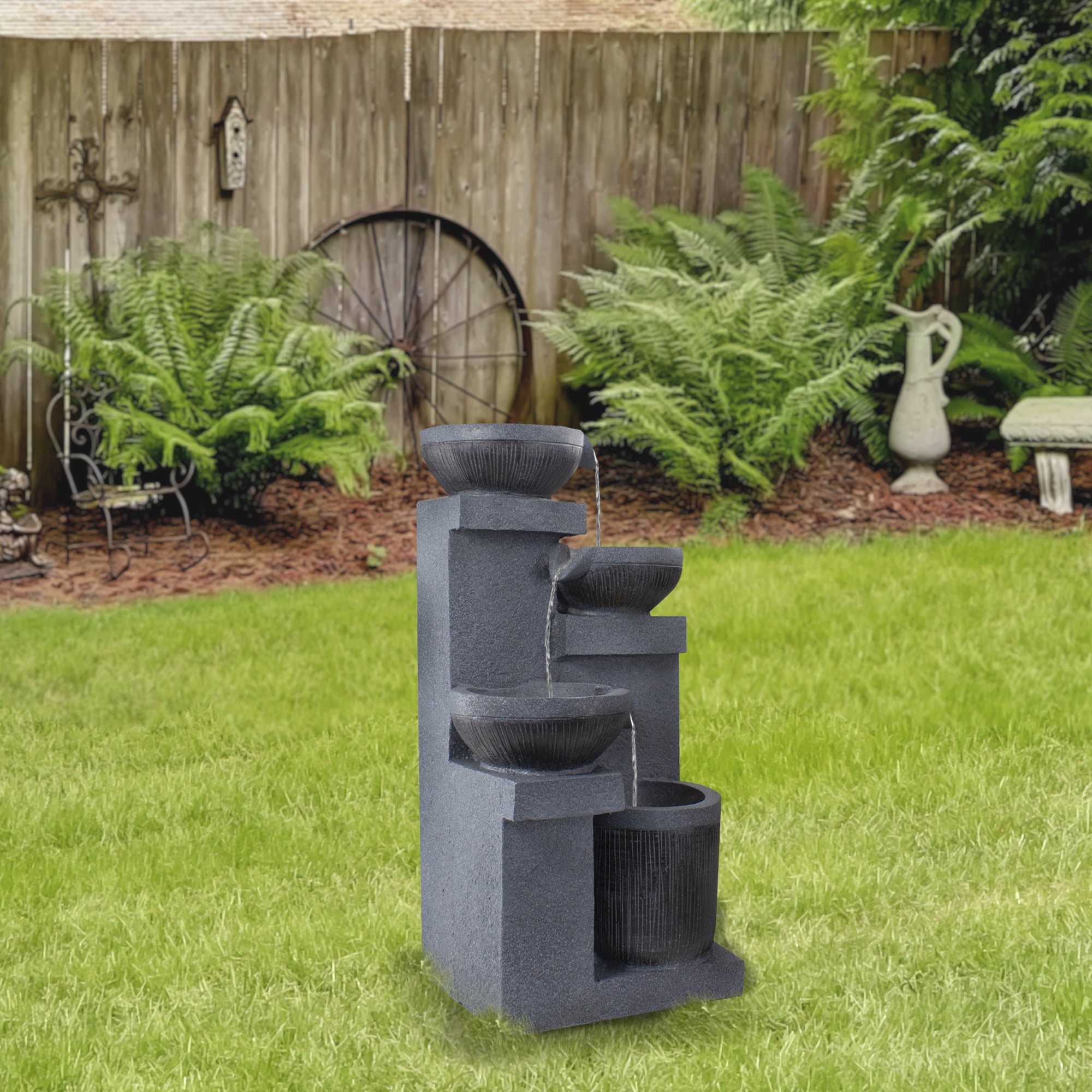 Northlight LED Lighted Cascading 4-Tier Bowl Outdoor Water Fountain - 23"