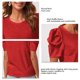 thumbnail image 5 of Top de verano para mujer, cuello redondo, manga corta con volantes, Color puro, transpirable, camisa informal para mujer, para fiesta, oficina, viajes, rojo S, 5 of 6