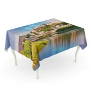 KDAGR Blue Europe Austria Rainbow Over Salzburg Castle Orange Landmark City Summer Clouds Tablecloth Table Desk Cover Home Party Decor 60x104 inch