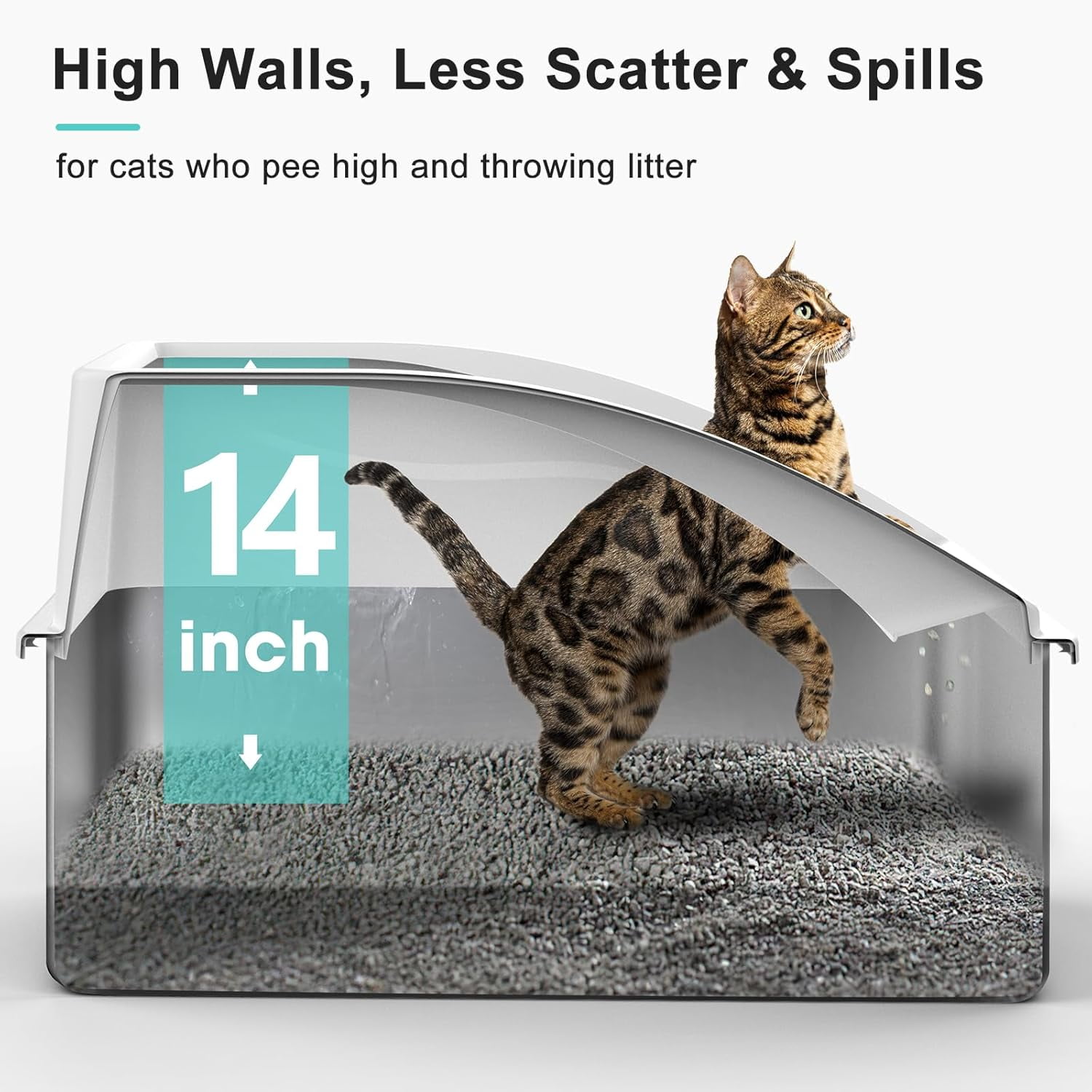 High Sided, Anti-Urine Leakage Stainless Steel Litter Box, XL Enclosed Cat Litter Boxes with Lid for Big Cats, Non-Stick Bottom, Includes Litter Mat & Metal Scoop